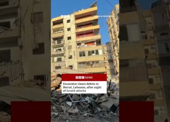 Excavator clears debris in Beirut, Lebanon, after Israeli strikes. #Lebanon #Israel #BBCNews