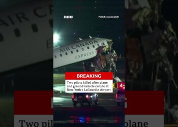 Two pilots killed after plane collided with firefighting vehicle in New York. #NewYork #BBCNews