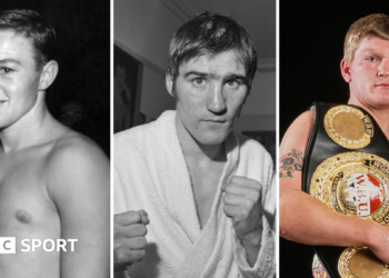 A split picture of Terry Spinks, Jimmy Review and Ricky Hatton during their boxing careers