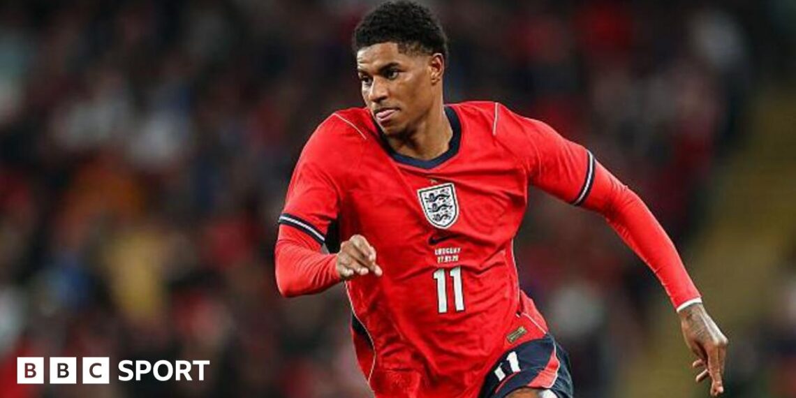 Marcus Rashford at Wembley in England's friendly against Uruguay