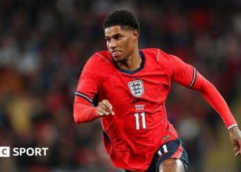Marcus Rashford at Wembley in England's friendly against Uruguay