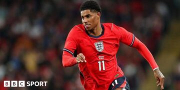 Marcus Rashford at Wembley in England's friendly against Uruguay
