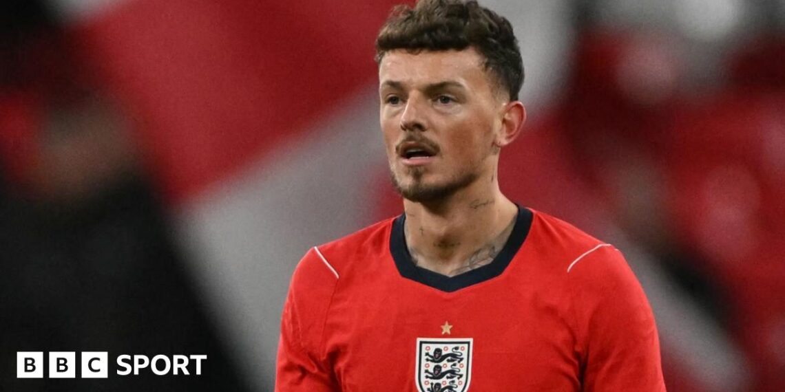 Ben White playing for England at Wembley
