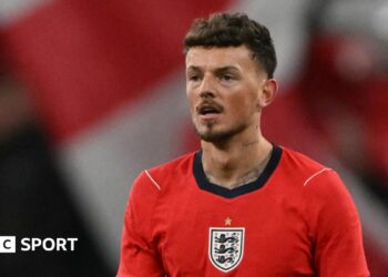 Ben White playing for England at Wembley