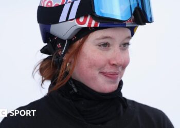 Kirsty Muir wearing a ski helmet