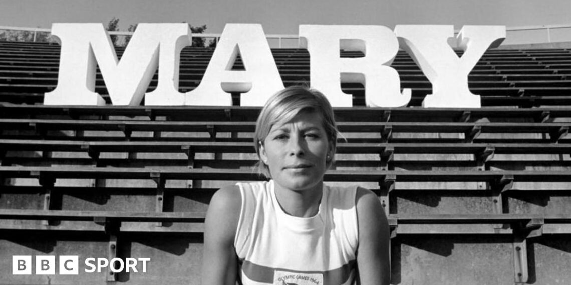 Mary Rand in action in the long jump at the 1964 Olympics