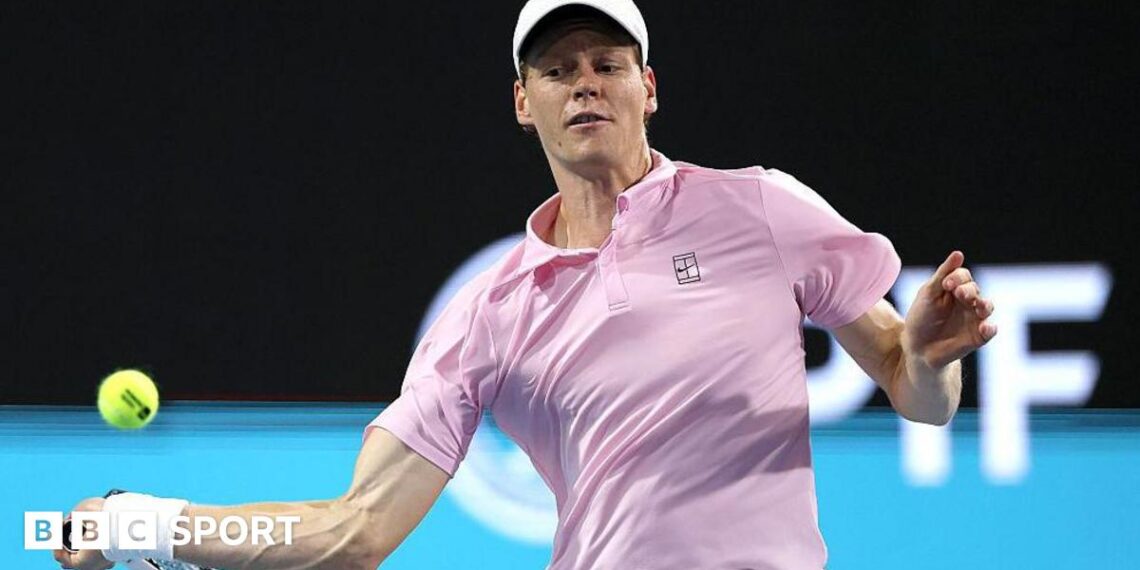 Jannik Sinner plays a forehand during his Miami Open semi-final win
