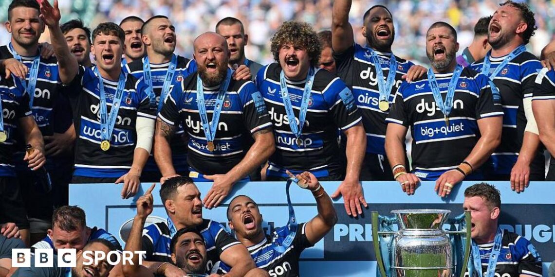 Bath celebrate winning the Premiership title in 2025