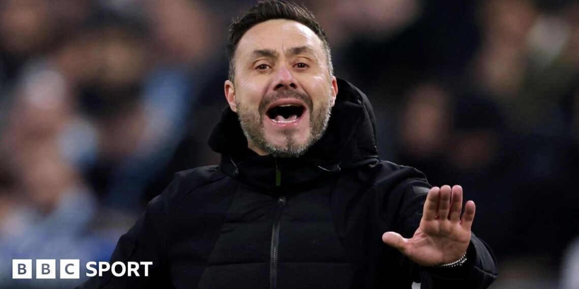 Roberto de Zerbi gestures from the touchline while Marseille boss