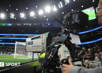 A television camera during the Premier League match between Tottenham Hotspur and Wolverhampton Wanderers