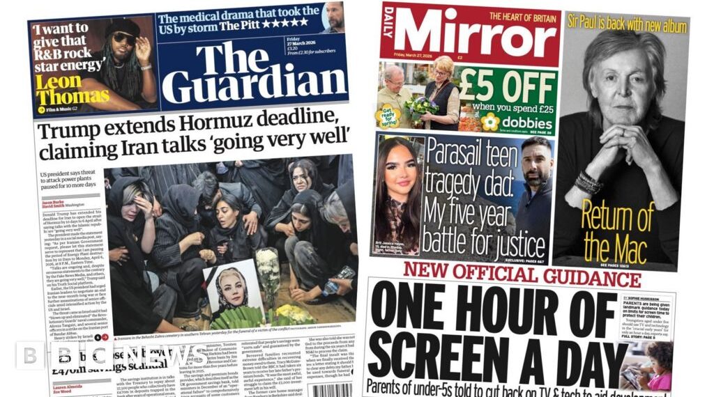 The Papers:  'Trump extends Hormuz deadline' and 'One hour of screen a day'
