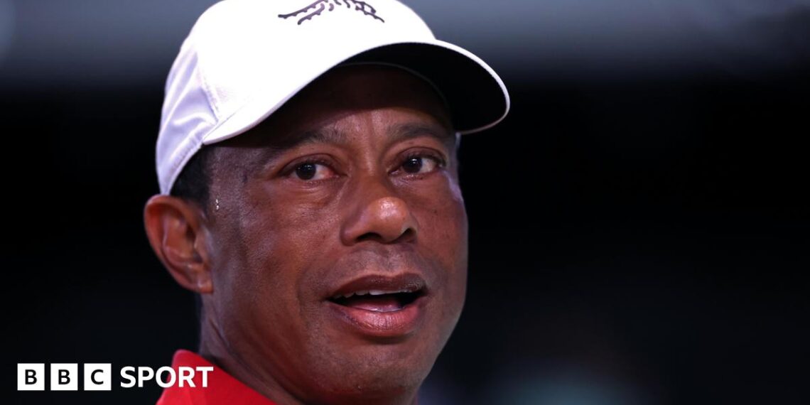 Tiger Woods looks on