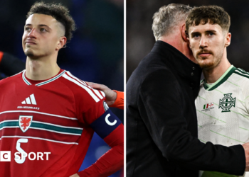 Wales captain Ethan Ampadu (left) and Northern Ireland captain Trai Hume looked dejected after their World Cup play-off semi-final defeats