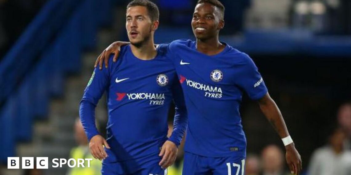 Charly Musonda with his arm around Eden Hazard while playing for Chelsea