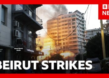 Israel pounds Beirut suburbs after Hezbollah launches rocket barrage | BBC News