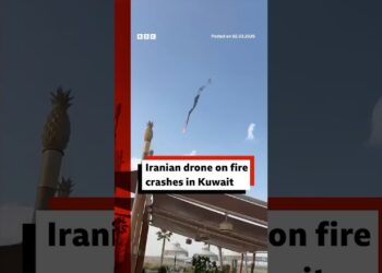 Iranian drone on fire crashes in Kuwait. #Iran #Kuwait #BBCNews