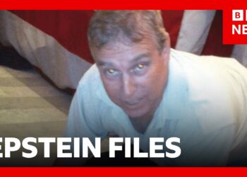 New photos from Epstein files appears to show Andrew on all fours over female | BBC News