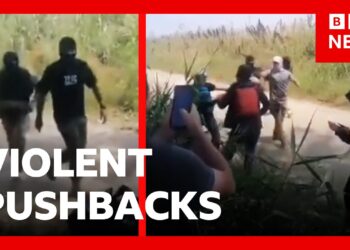Greek police using masked migrants to forcibly push back other migrants | BBC News