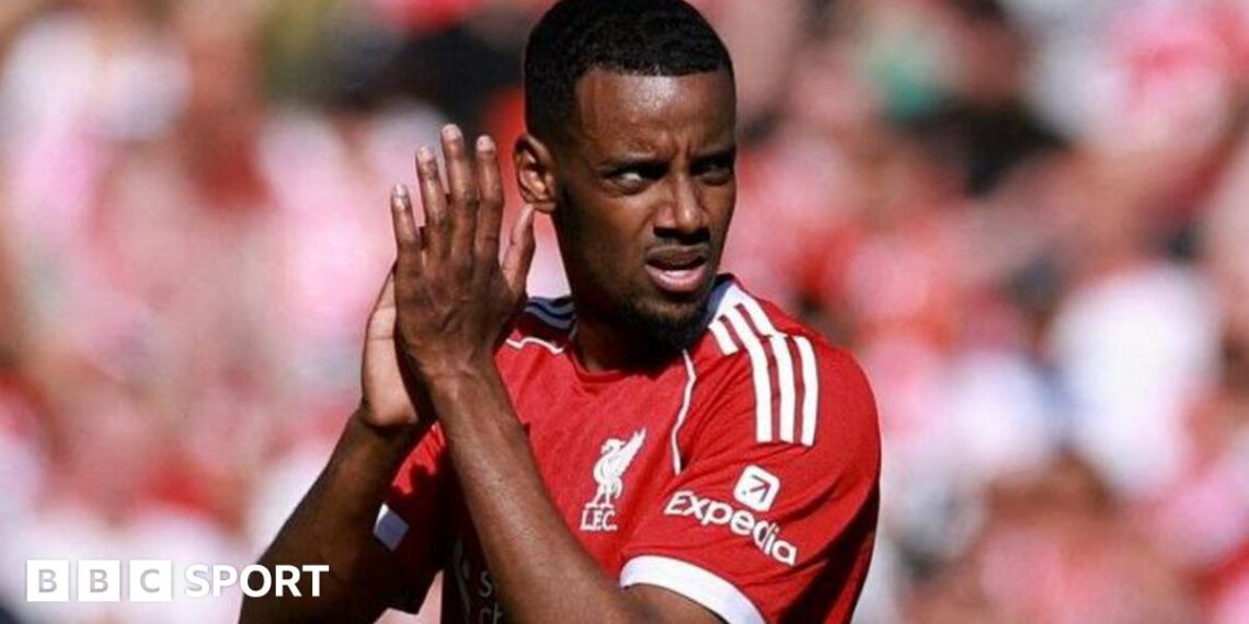 Alexander Isak celebrates after scoring for Liverpool against Crystal Palace