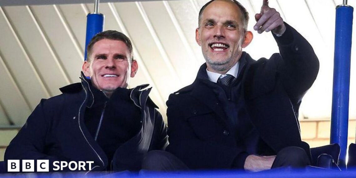 Anthony Barry and Thomas Tuchel watch a match from the stands