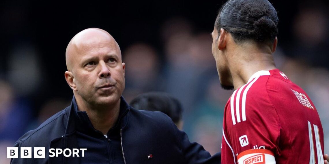 Liverpool manager Arne Slot with captain Virgil van Dijk