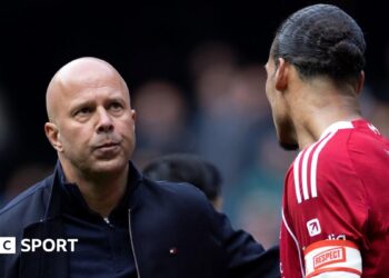 Liverpool manager Arne Slot with captain Virgil van Dijk