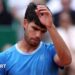 Carlos Alcaraz looking glum faced during the Monte Carlo Masters