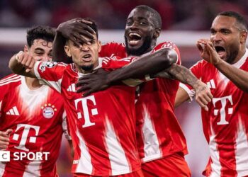 Bayern Munich players celebrate scoring against Real Madrid