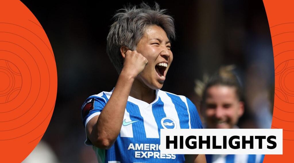 Brighton's Kiko Seike celebrates with one fist up in the air