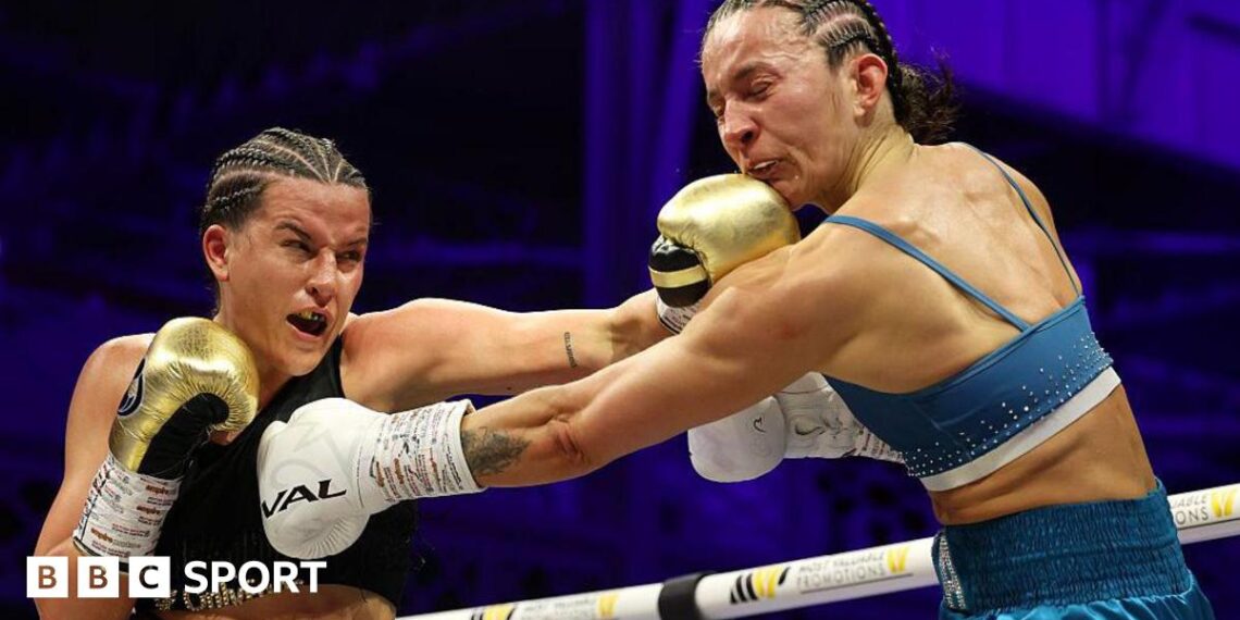 Chantelle Cameron lands a punch on Michaela Kotaskova