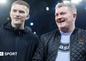 Campbell Hatton (left) and his father Ricky Hatton before a Manchester City match