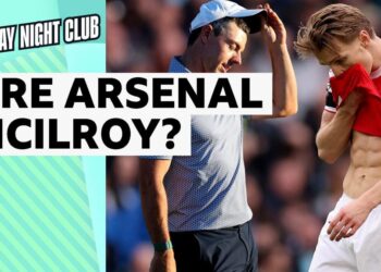 Rory McIlroy and Martin Odegaard look down in disappointment