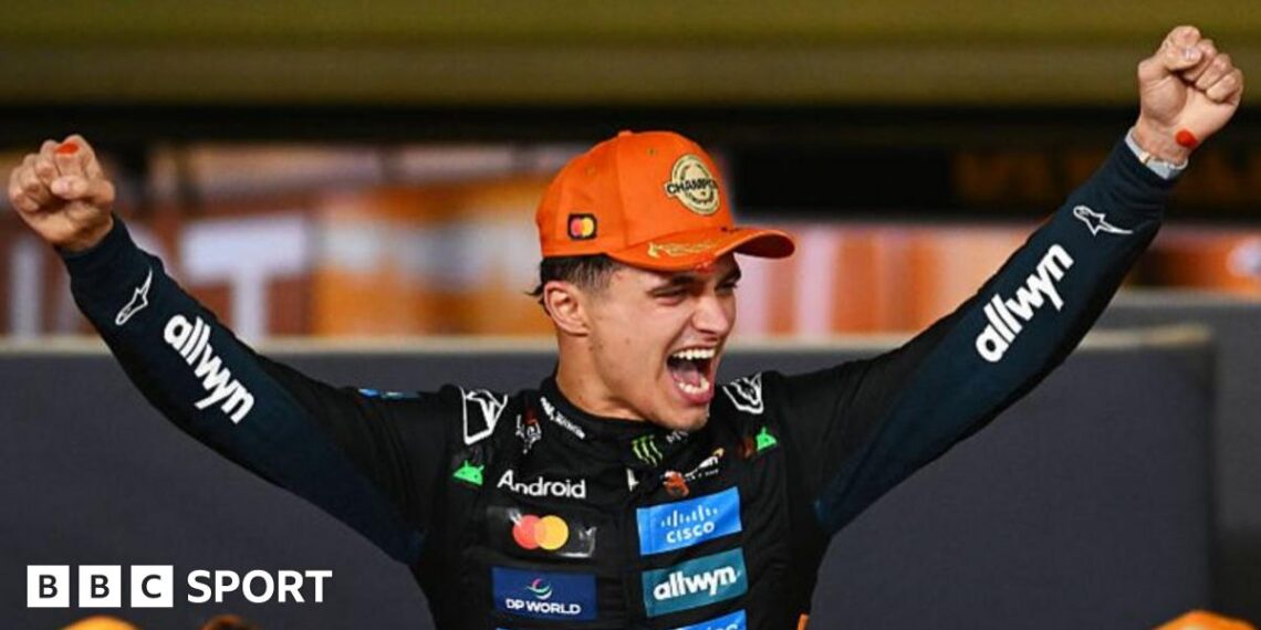 A split image of Valtteri Bottas, Lando Norris and Arvid Lindblad