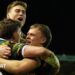 Northampton players celebrate a try