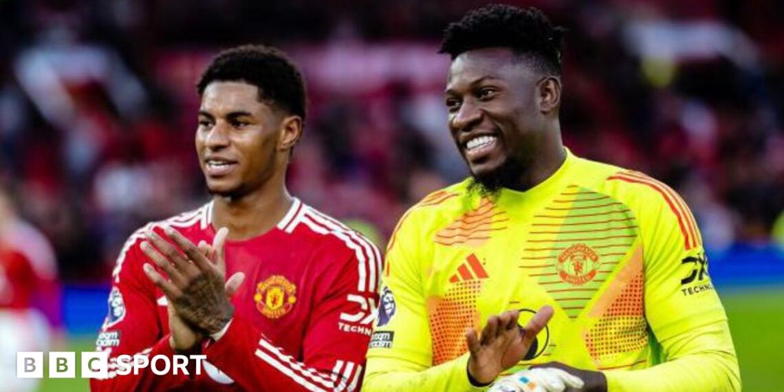 Marcus Rashford and Andre Onana playing for Manchester United this season
