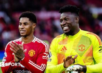 Marcus Rashford and Andre Onana playing for Manchester United this season