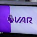A VAR monitor is seen during the Premier League match between Manchester City and Fulham