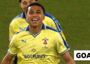 She Charles reacts to scoring a second goal for Southampton against Arsenal in the FA Cup.