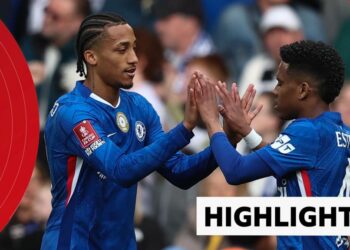 Joao Pedro and Estevao celebrate for Chelsea
