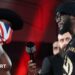Split image of Lauren Price with her world titles and Deontay Wilder and Derek Chisora facing off