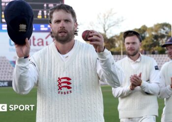 Matt Critchley celebrates taking five wickets