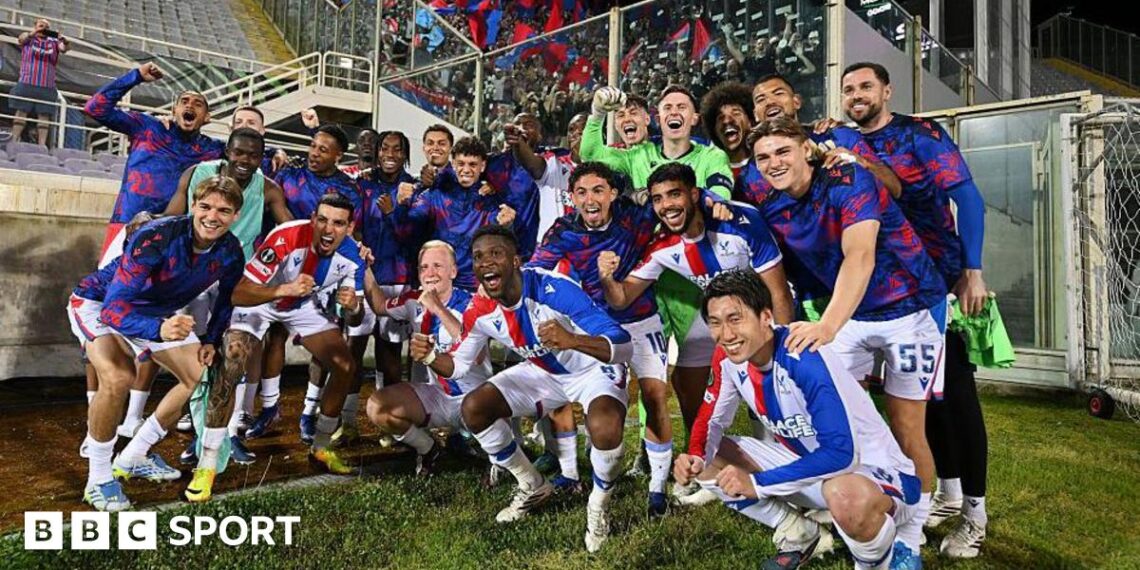 Crystal Palace players celebrate reaching the Conference League semi-finals
