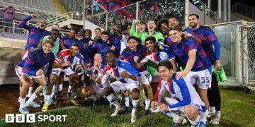 Crystal Palace players celebrate reaching the Conference League semi-finals