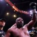 Derek Chisora celebrates after the Heavyweight fight with Deontay Wilder