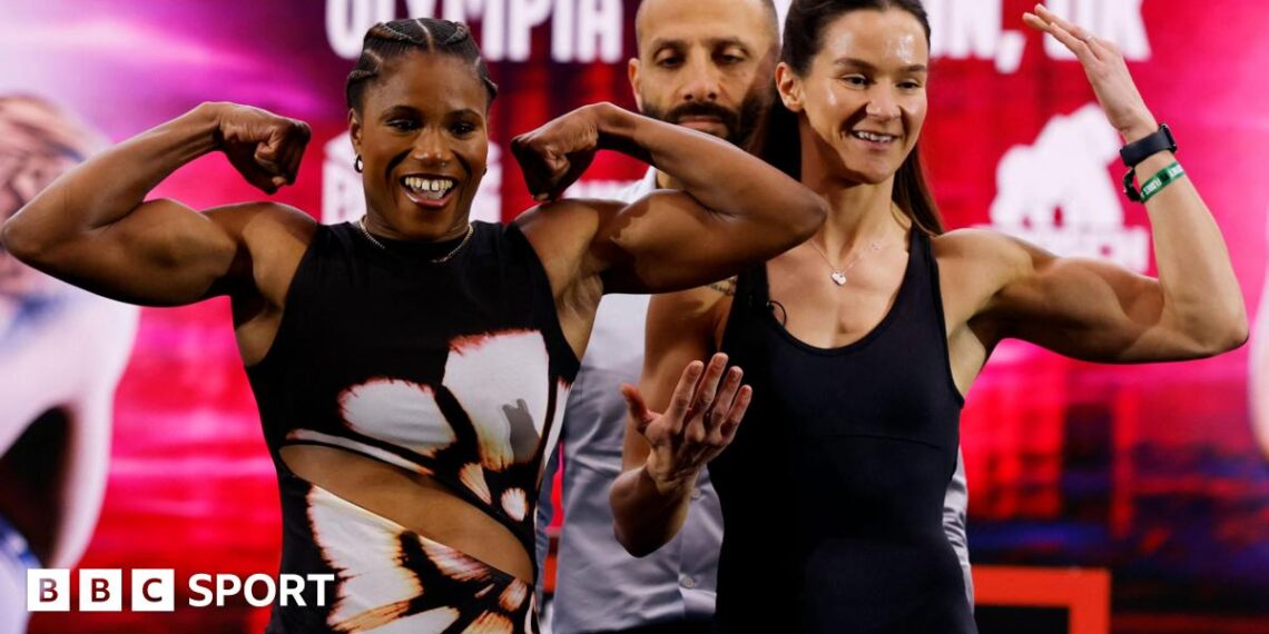 Carolin Dubois and Terri Harper jostle for position as they pose for pictures