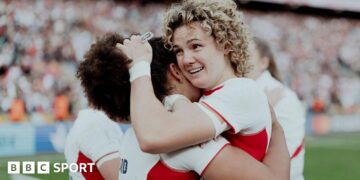 Ellie Kildunne hugging Tatyana Heard at full-time of the World Cup final