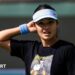 Emma Raducanu reacts during practice at Indian Wells