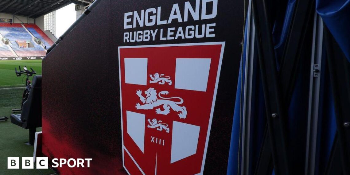 England Rugby League branding during a Test against Samoa at Wigan in 2024