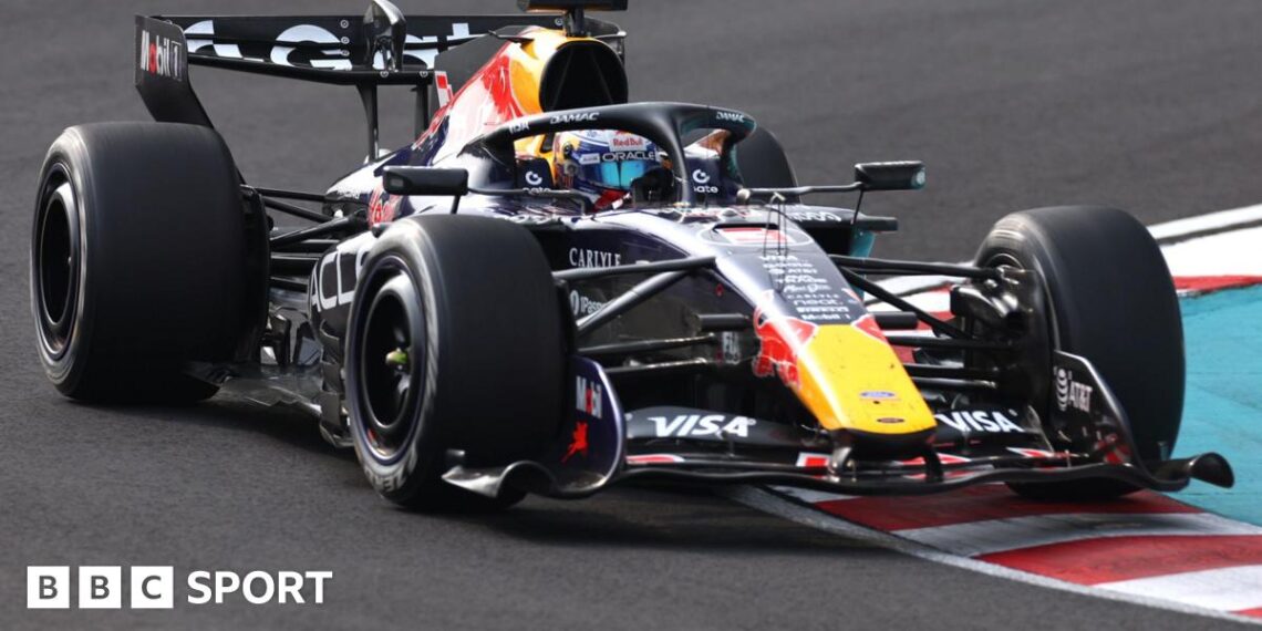 Red Bull's Max Verstappen drives across a kerb during the 2026 Japanese Grand Prix