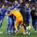 Leeds players celebrate reaching the FA Cup semi-finals